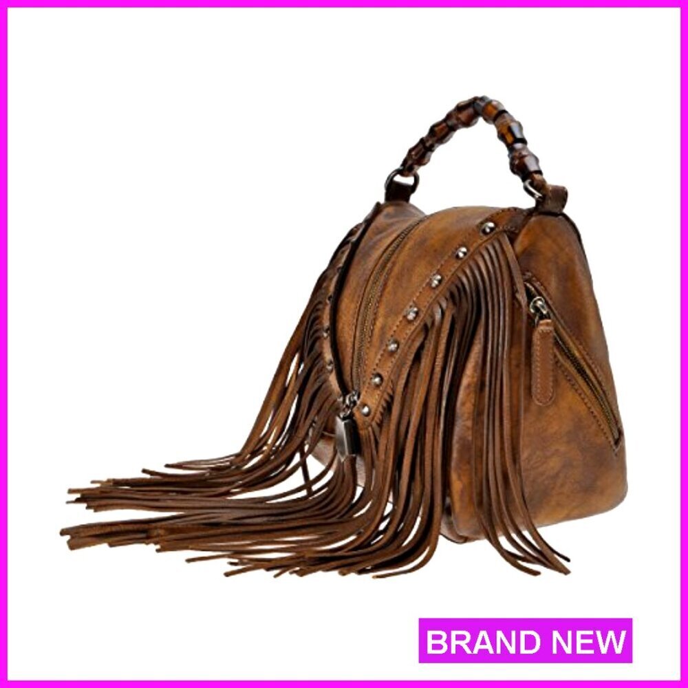 Leather Crossbody Bag Bohemian Tassel Fringe Hand Strap Adjustable Shoulder - Picture 3 of 7